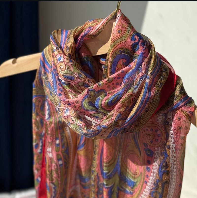 印度丨民族絲巾- 玫紅花毯 - 絲巾 - 絲．絹 紅色