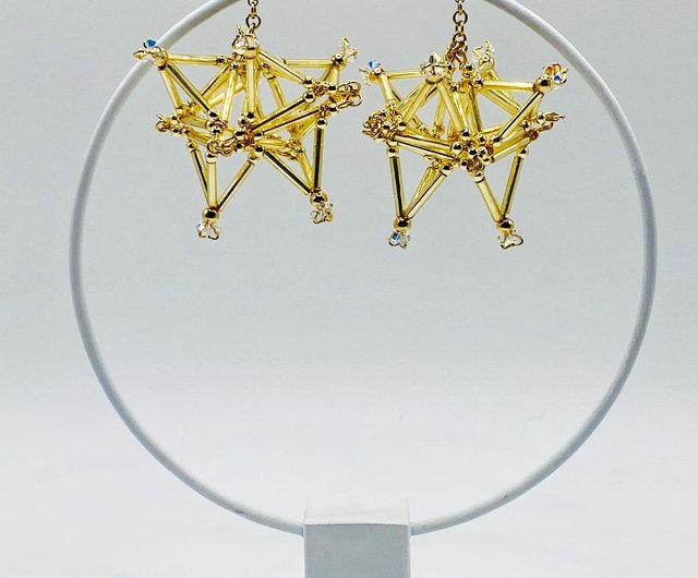 3D Star PIERCE/EARRING【Gold】 - 設計館muik 耳環/耳夾- Pinkoi