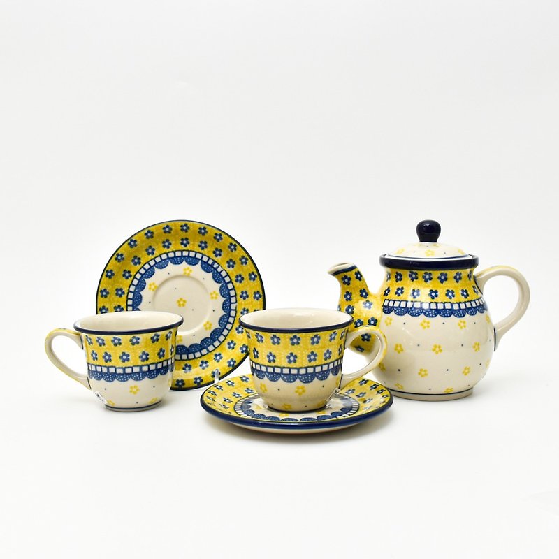 ポーランド製手作り陶器のカップとポットのセット（ポット1個とカップ2個のセット） - 急須・ティーカップ - 陶器 