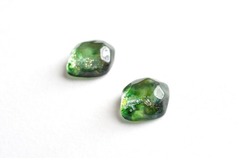 Resin Art Mineral Earrings - Fairy Forest - Earrings & Clip-ons - Resin Green