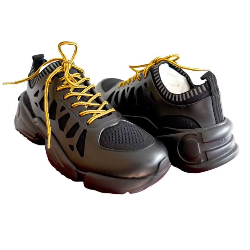 Size 41 New Italian Ferragamo Black Genuine Leather Patchwork Casual Sneakers, Athletic Shoes, Walking Shoes - รองเท้าลำลองผู้ชาย - หนังแท้ สีดำ