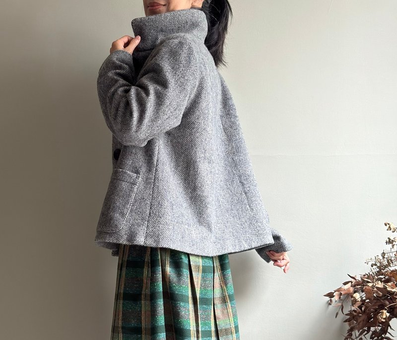 Encounter in the North/British college style gray mixed color twill wool collar double-layer short jacket - เสื้อแจ็คเก็ต - ขนแกะ 