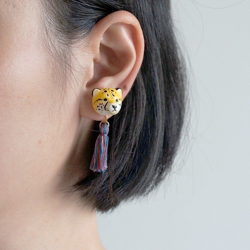 [Forest horn] cheetah leopard single ear clip / ear acupuncture - Earrings & Clip-ons - Other Materials 