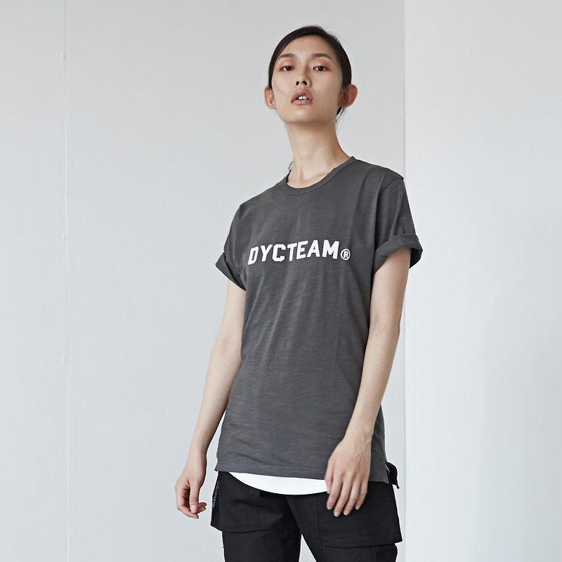 DYCTEAM - Flocking LOGO Slubbed Fabric Tee - Women's T-Shirts - Cotton & Hemp Gray