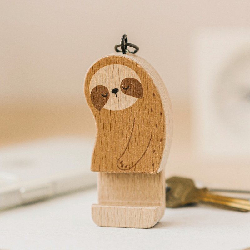 ไม้ ที่ห้อยกุญแจ สีนำ้ตาล - [Accompanying mobile phone holder-sleeping sloth] key ring / shape charm