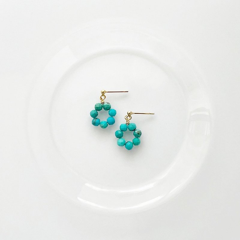 Turquoise circle earrings / 14KGF - Earrings & Clip-ons - Semi-Precious Stones Blue
