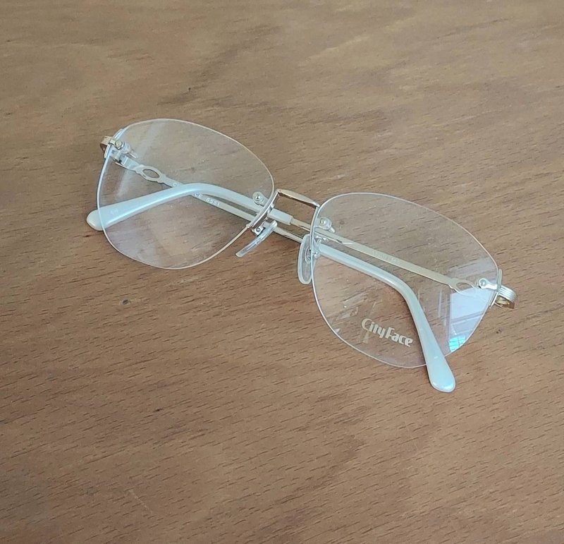 CityFace naked frame gold metal frame VINTAGE out-of-print old product new antique glasses made in Japan - กรอบแว่นตา - โลหะ ขาว