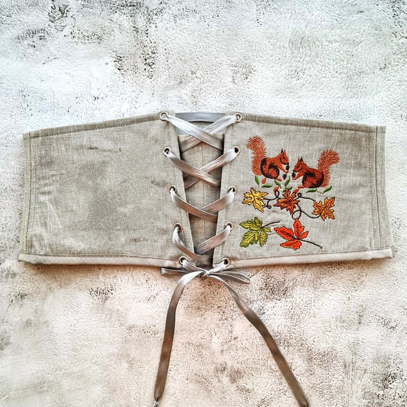 Girdle, Wide belt womens, rope belt embroidered Linen belt for dress custom size - 腰帶/皮帶 - 亞麻 灰色