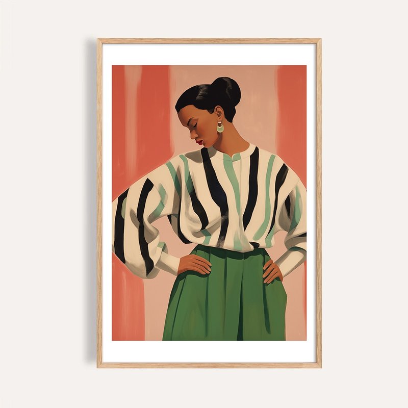 綠裙與凝視 Woman in Green / 當代時尚人物插畫 海報 掛畫 - 海報/掛畫/掛布 - 紙 