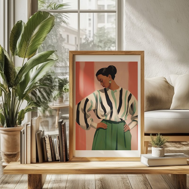 グリーンと視線 緑の女性 / 現代ファッションキャラクターイラストポスター絵画 - ポスター・絵 - 紙 