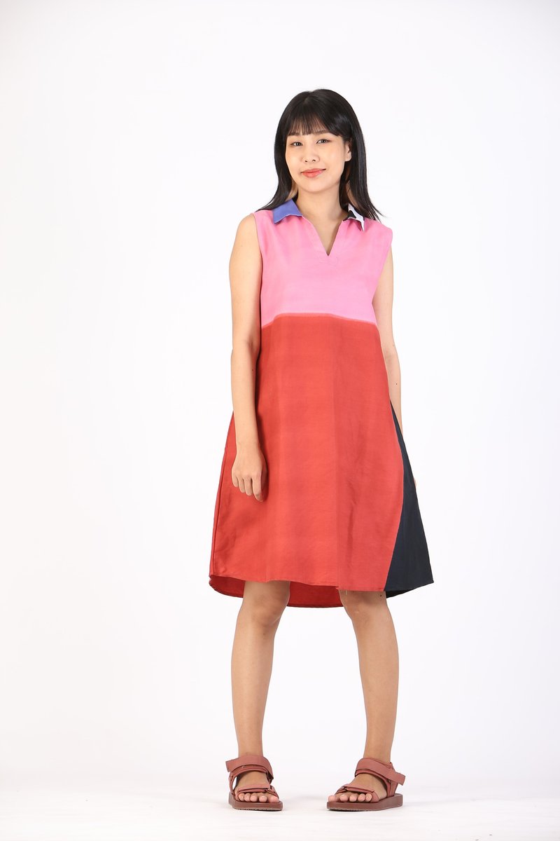 Short Dress Cotton Rayon Hand Paint For Summer Beach Vacatio - 洋裝/連身裙 - 棉．麻 粉紅色