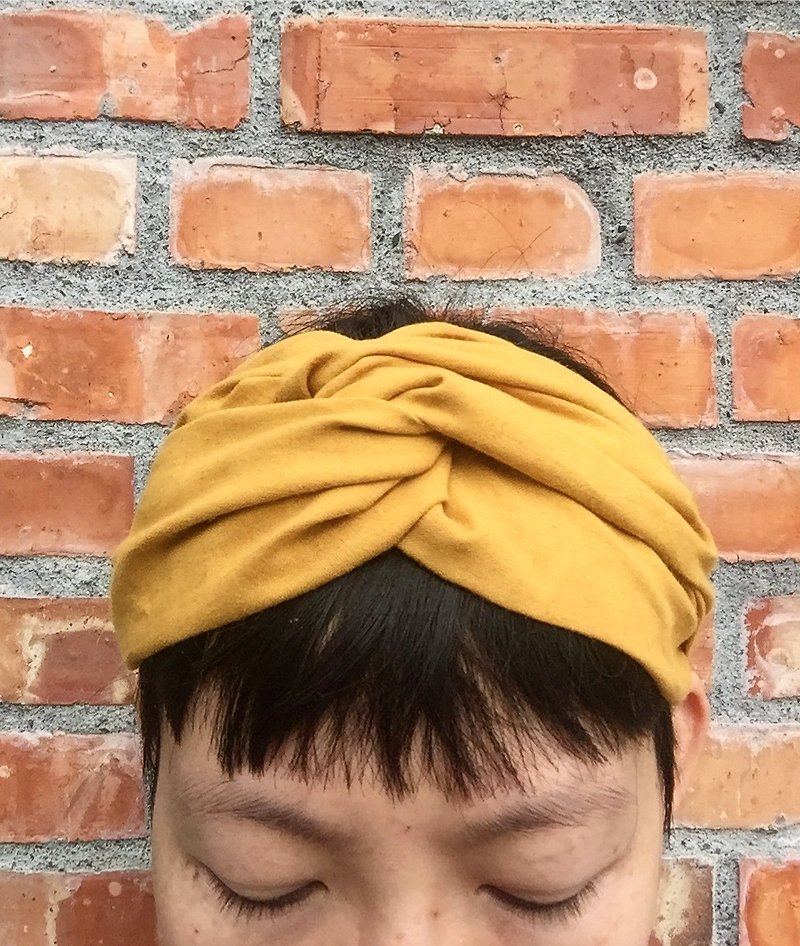 Cotton hemp mustard yellow wide wide headband hair band - เครื่องประดับผม - ผ้าฝ้าย/ผ้าลินิน สีเหลือง