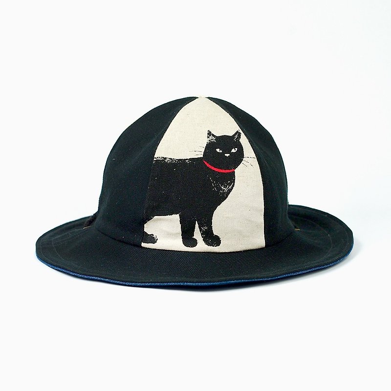 マーベリックビレッジオリジナル小さな火山帽の男性と女性の日よけ猫のキャンプ風[Mr. Cat] MH-16 - 帽子 - コットン・麻 ブラック