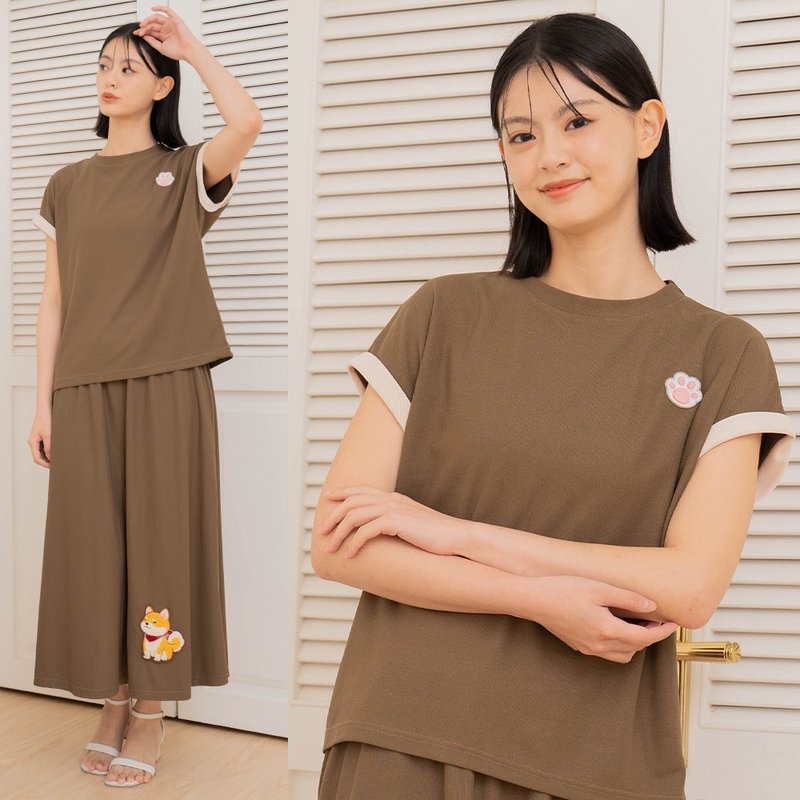 Shiba Inu baby towel embroidered two-piece skirt suit [9007301] - Women's Pants - Cotton & Hemp Brown