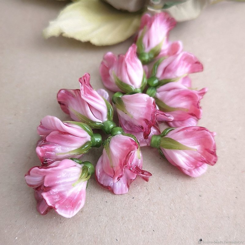 Glass Flowers Beads, 1 pcs Jewelry Making Pink Bell Flower Bead, waist beads - Pottery & Glasswork - Glass Pink