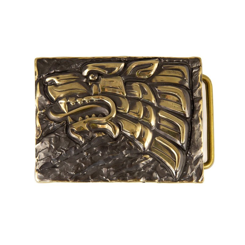 Iron Wolf belt buckle, Handmade solid brass belt buckle, Norse Vikings wolf belt - 皮帶/腰帶 - 其他材質 金色