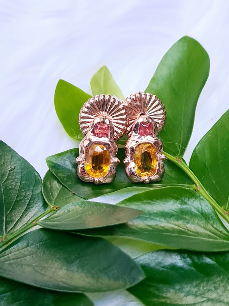 Natural heated yellow sapphire size 4*6 mm. rose gold-plated stud earrings - Earrings & Clip-ons - Gemstone Yellow