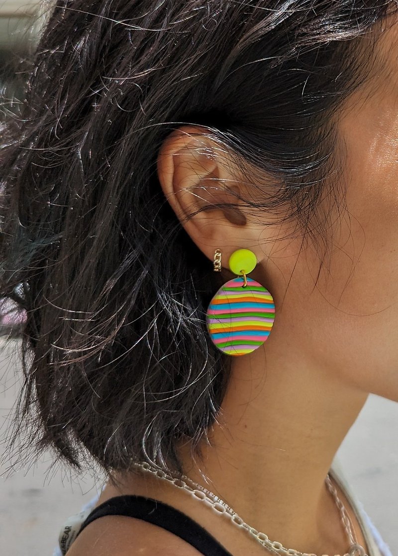 Nanaland handmade soft clay earrings colorful earrings colorful earrings customized colors - ต่างหู - ดินเผา 