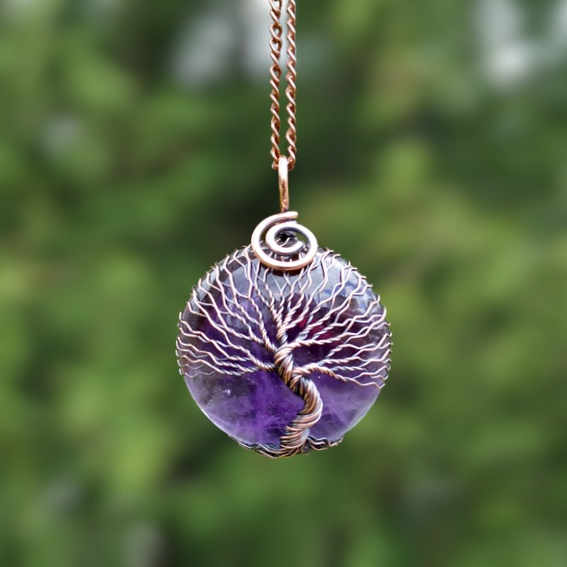 Amethyst Tree Of Life Pendant: Pisces Necklace for February Birthdays, Amulet - Necklaces - Gemstone Purple