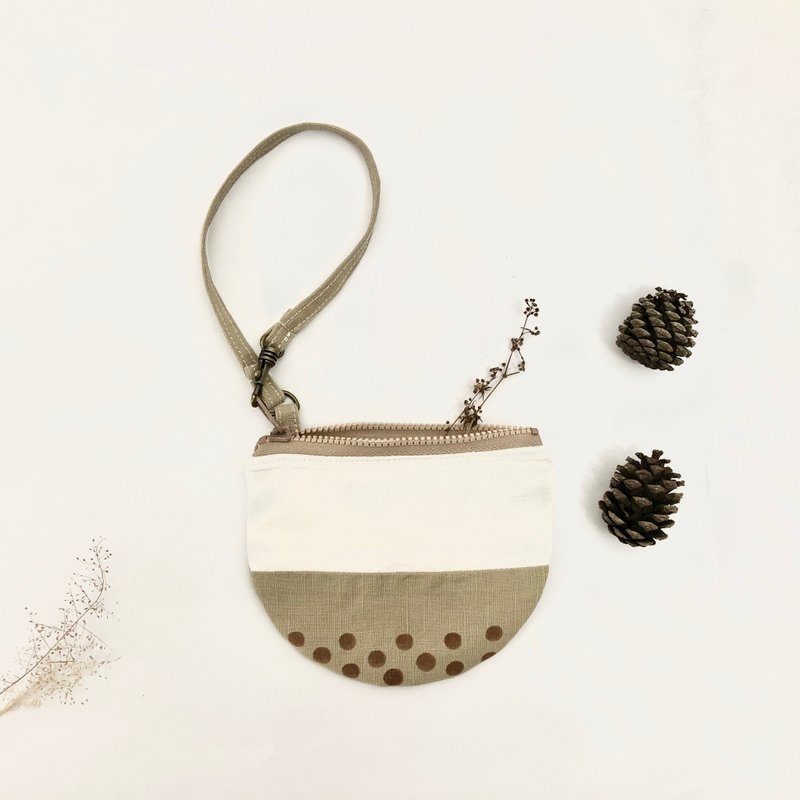 小零錢包-珍珠奶茶手掛月圓 - 零錢包/小錢包 - 棉．麻 多色