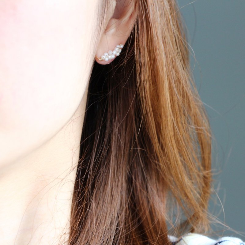 14kgf-2way(pierced earrings/clip-on)freshwater pearl - 耳環/耳夾 - 寶石 白色