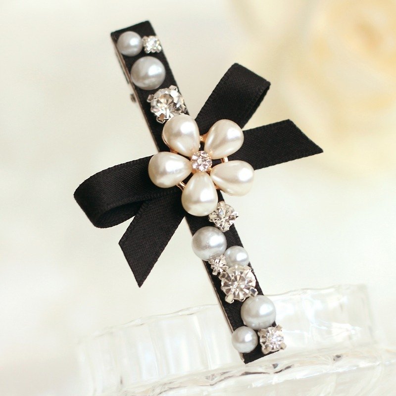美しい真珠の花のヘアピン - ヘアアクセサリー - 金属 ブラック