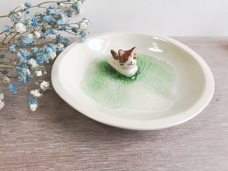 Little Kitten -Handmake Ceramic and glass Jewellery plate - Other - Pottery Green