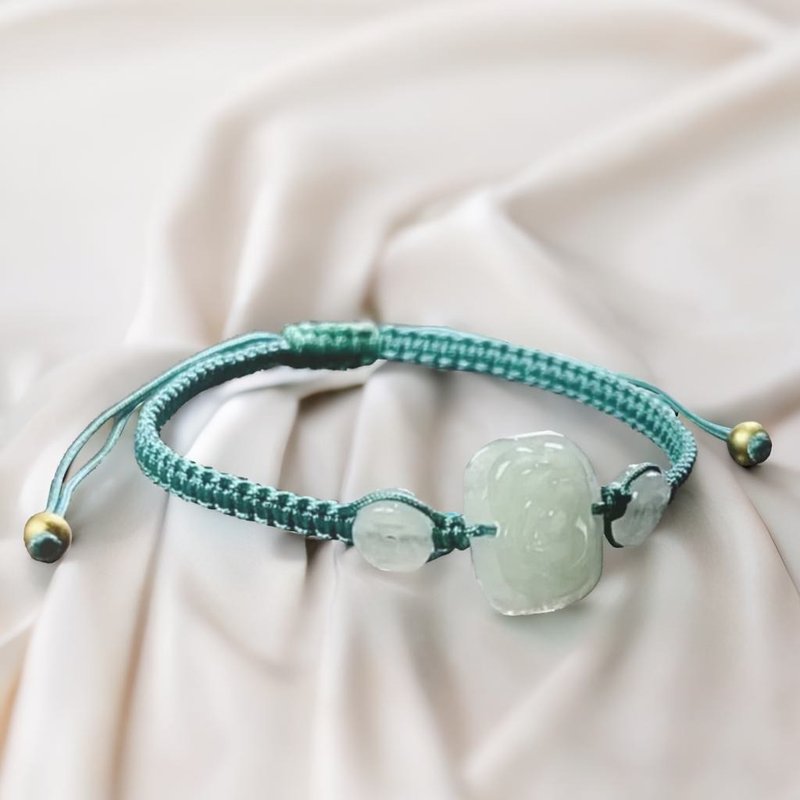 Ice jade flower braided bracelet | Natural jade from Myanmar | Gift giving - สร้อยข้อมือ - หยก สีใส