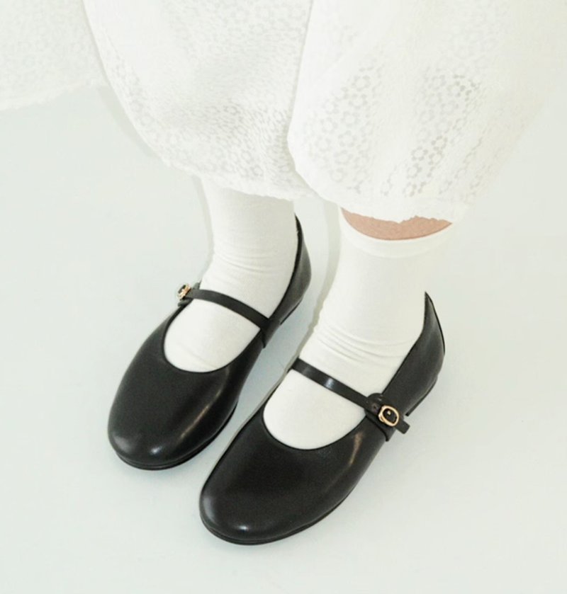 French minimalist one-strap Mary Jane ballet shoes handmade - Mary Jane Shoes & Ballet Shoes - Genuine Leather Black