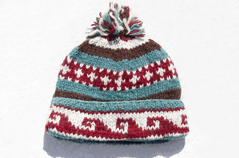 Christmas gift urgent gift exchange gift limited one hand-knit pure wool hat/knitted woolen hat/inner bristles hand-knitted woolen hat/ woolen hat/hand-knitted hat-South American seaside walking wave totem - Hats & Caps - Wool Multicolor