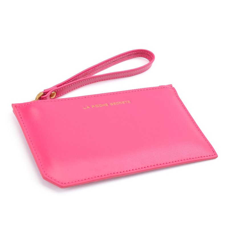 Gift for Girlfriend: Glossy Leather Small Long Clip Bag_甜美桃 - Other - Genuine Leather Pink
