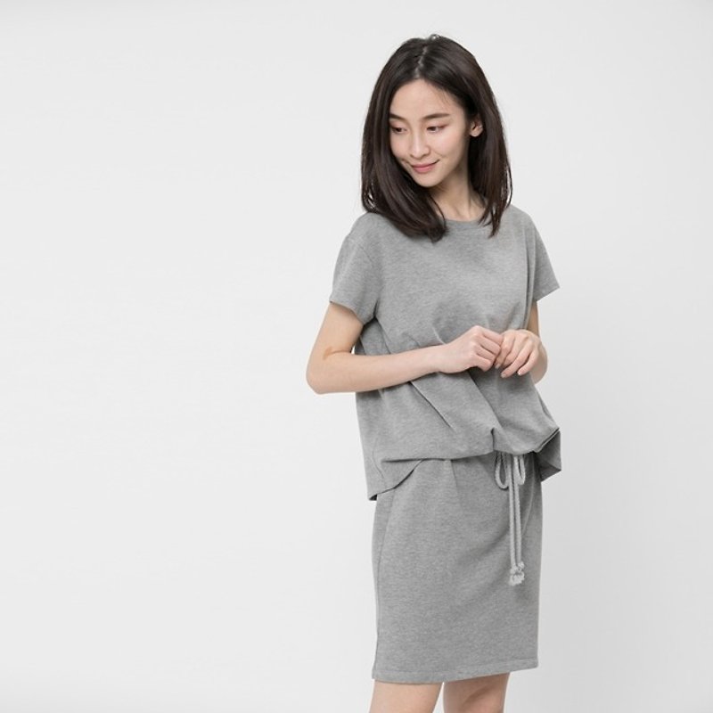 French terry Tied rope dress / Gary - One Piece Dresses - Cotton & Hemp Gray