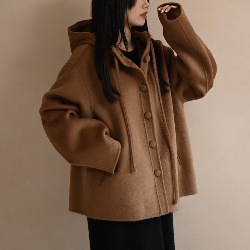 Elf Cloak - Wool Hooded Jacket - Brown - Women's Casual & Functional Jackets - Wool Khaki