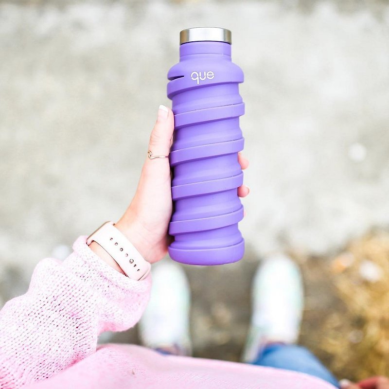que 環保伸縮水瓶 紫色 355ml 食品級矽膠隨行杯 - 水壺/水瓶 - 矽膠 紫色