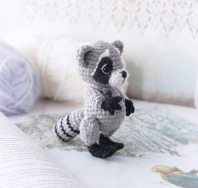 Raccoon stuffed animal doll, Forest soft toy, Woodland animal toy, Pocket toy - Stuffed Dolls & Figurines - Wool Gray