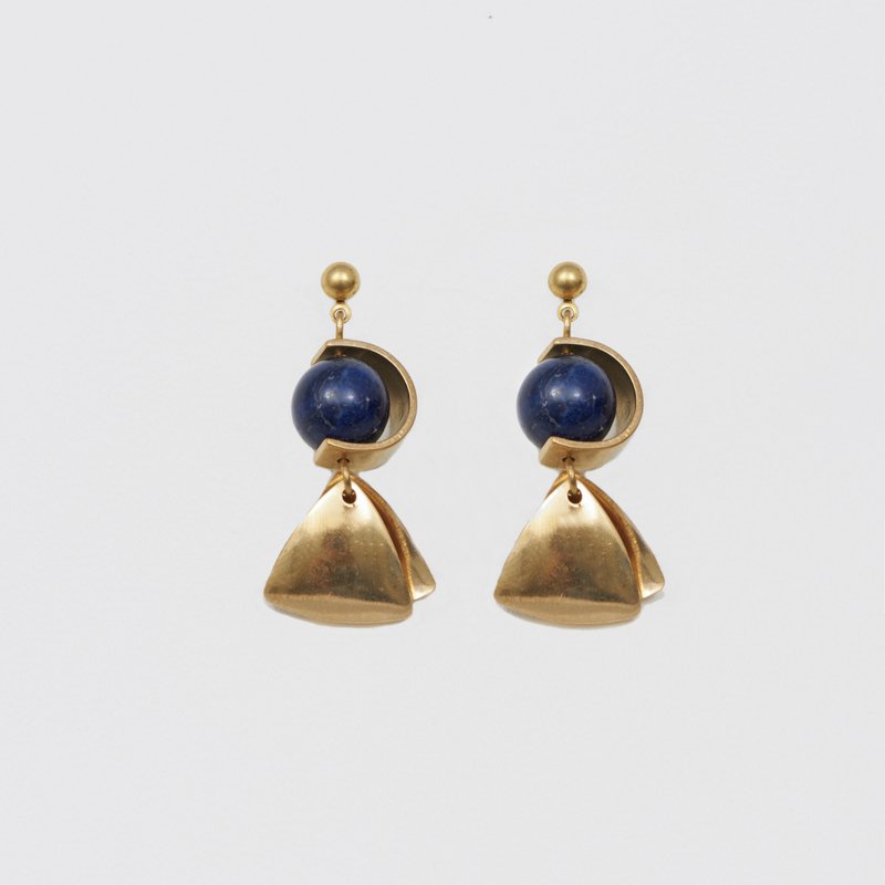 C型星球耳環 - C-type Planets Earrings (Blue) - 耳環/耳夾 - 寶石 金色