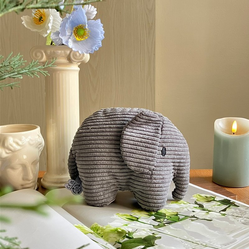 BON TON TOYS Elephant corduroy stuffed doll - gray 23cm - Stuffed Dolls & Figurines - Polyester Gray