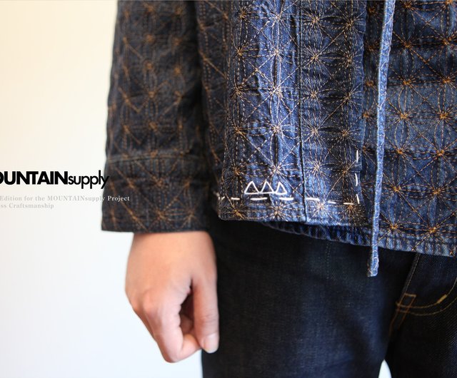 KARMA SASHIKO embroidered shirt jacket INDIGO denim Japanese robe handmade  - Shop mountsupply-cn Men's Coats & Jackets - Pinkoi