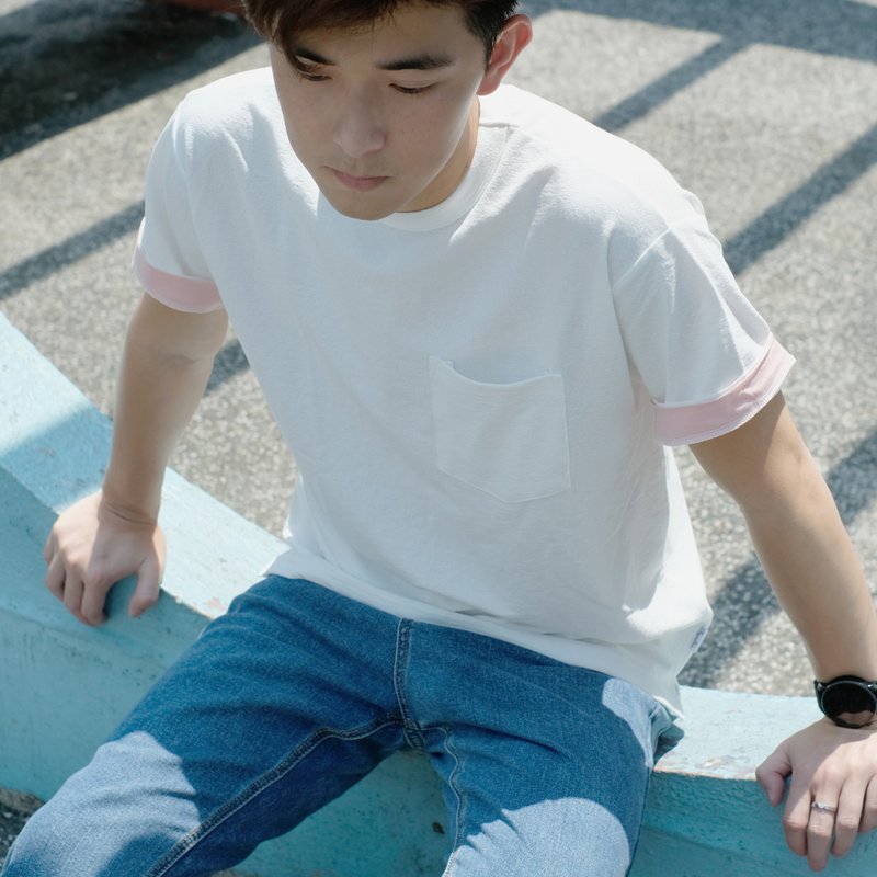 Wide Cut Pocket Tee /cotton/shirt/henley - Men's T-Shirts & Tops - Cotton & Hemp White