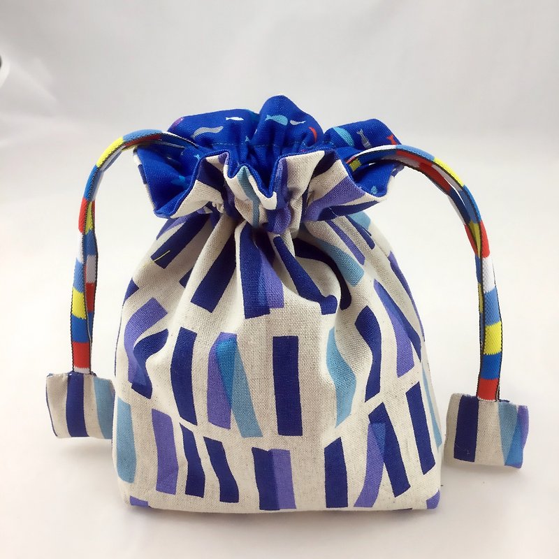 Cotton double-sided pockets / debris bag / cosmetic bag / toy bag - blue ocean + modern simple - กระเป๋าเครื่องสำอาง - ผ้าฝ้าย/ผ้าลินิน 