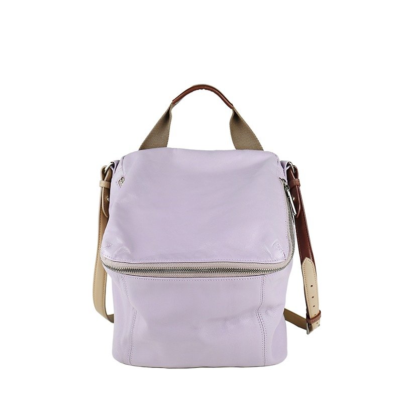 Pimm's lightweight sheepskin casual shoulder bag - Purple - กระเป๋าแมสเซนเจอร์ - หนังแท้ สึชมพู