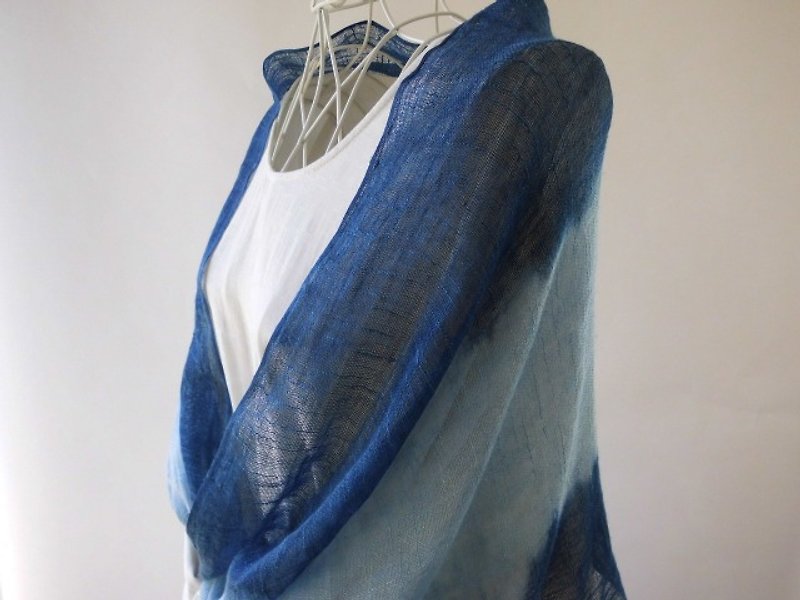 (Limited time · Free shipping until 6/30) Indigo dyeing · Aperture (1 vertical) Cotton · long stall - ผ้าพันคอ - ผ้าฝ้าย/ผ้าลินิน สีน้ำเงิน