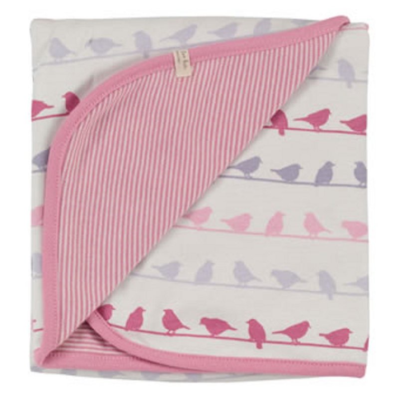 100% 有機棉 可愛小鳥剪影 嬰兒包巾 英國品牌 - 滿月禮物 - 棉．麻 粉紅色