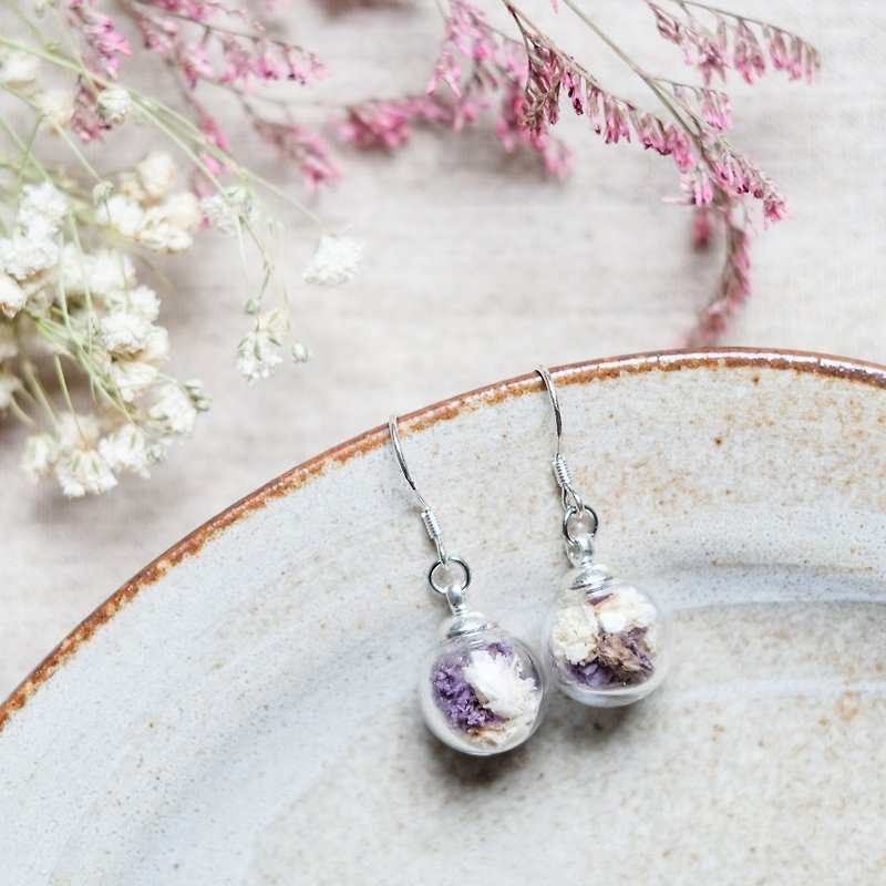 Little Purple / 925 Silver Dangle Earrings / Glass Dome Earrings - ต่างหู - แก้ว สีม่วง