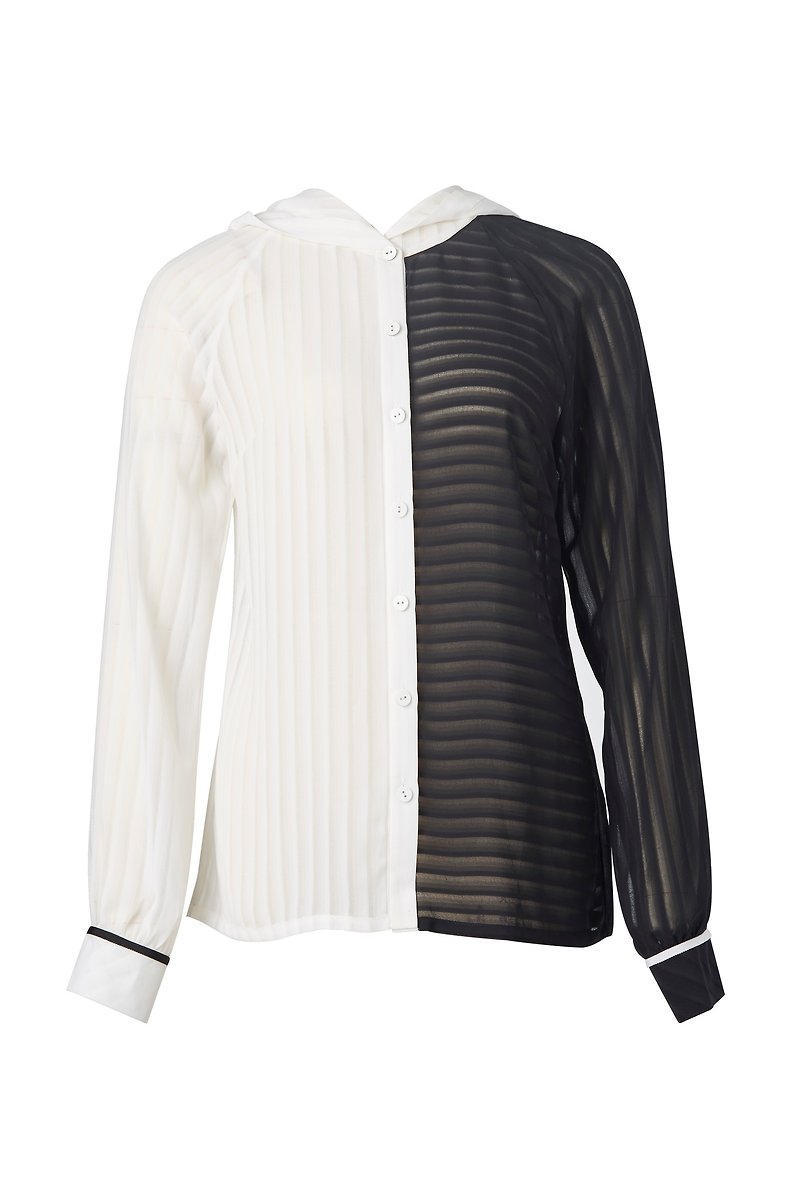 Black and white stitching comfortable thin blouse - เสื้อผู้หญิง - เส้นใยสังเคราะห์ สีดำ
