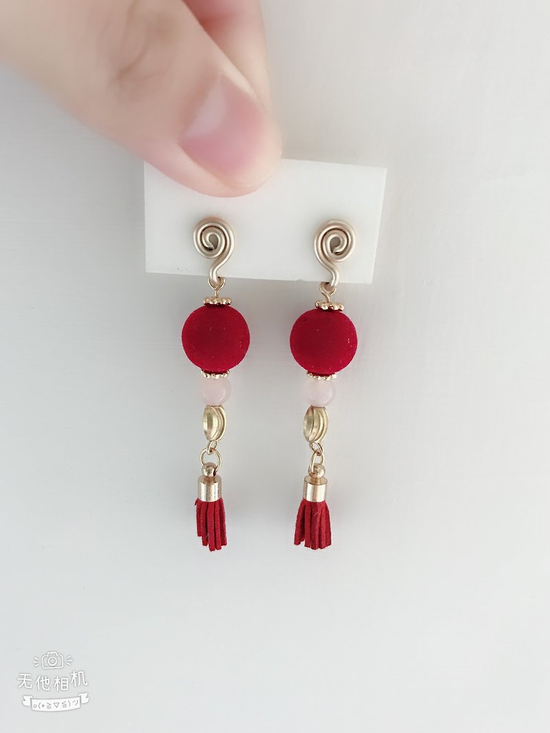 Painless aluminum wire ear clips - Gege drive - two color optional - Earrings & Clip-ons - Other Metals Red