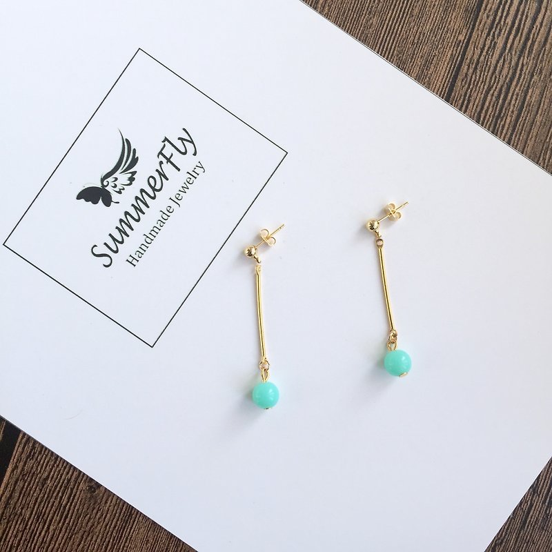 [2 price! ] ❤️14k gilded copper! ❤️ ❤️ simple wild holiday specials! ❤️0.8cm ball earrings earrings long paragraph without pierced ear hook ear wire birthday gift exchange - Earrings & Clip-ons - Glass Green