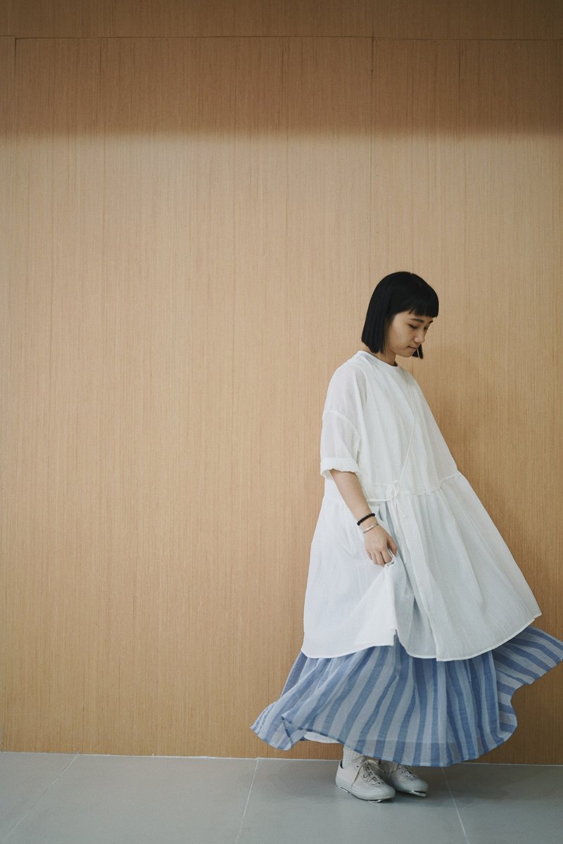 前幅上衣 - 女上衣/長袖上衣 - 棉．麻 白色