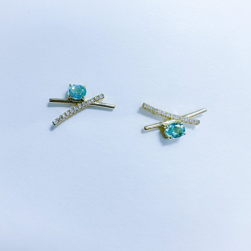 14K Yellow Gold Blue Apatite with Diamond Earrings - Earrings & Clip-ons - Gemstone Gold