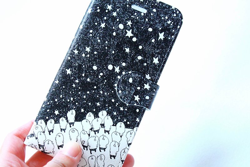 Pocket diary type Smartphone iphonecase　Starry sky - Phone Cases - Plastic Black
